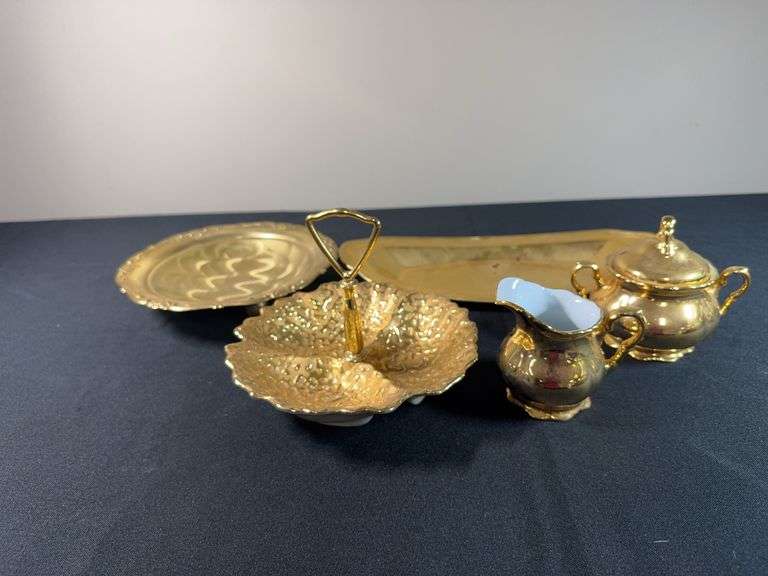 Lot of Vintage Gold-Tone Brass & Porcelain Pieces