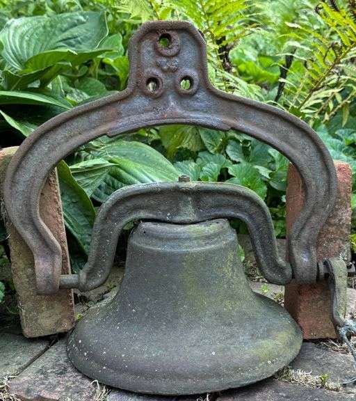 Antique Cast Iron Farm or School Bell with Yoke and Mounting Bracket