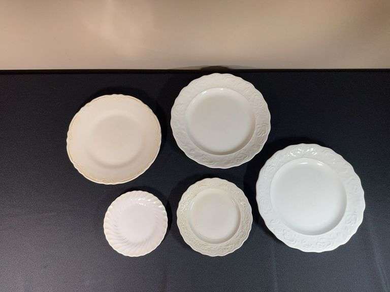 Lot of 5 Vintage White Embossed China Plates – Unmarked