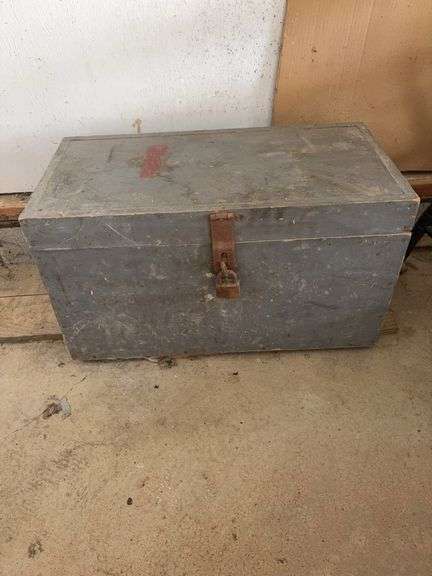Large Heavy wooden toolbox with tools