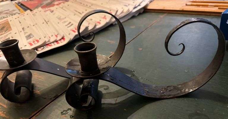 Wrought Iron Double Candle Holder With Scroll Design