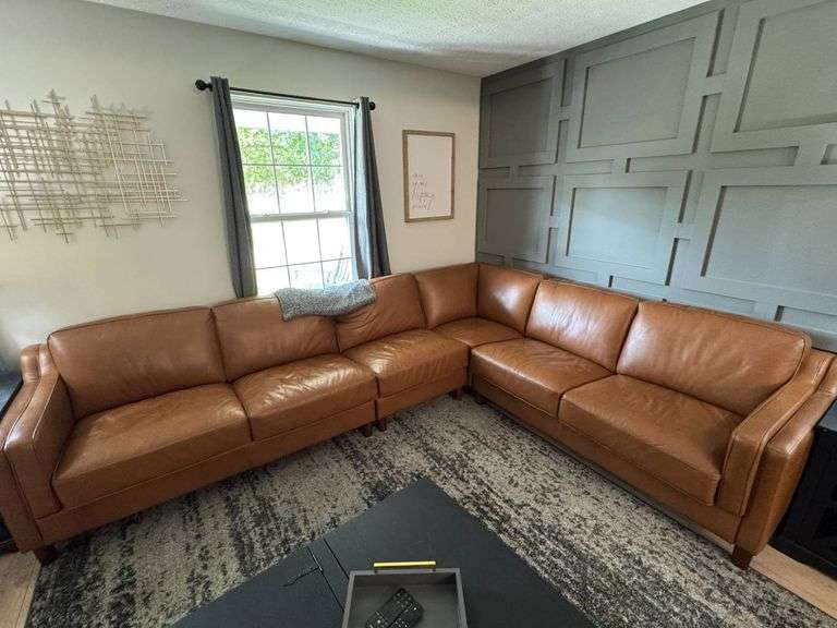 Hydeline USA Bella Leather Sectional Sofa, Tan