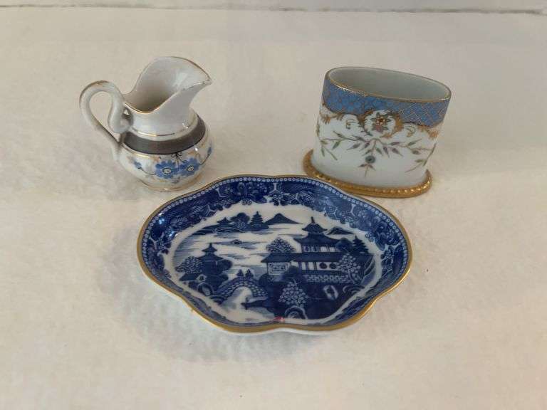 Antique Porcelain Creamer, Toothpick Holder, Tray