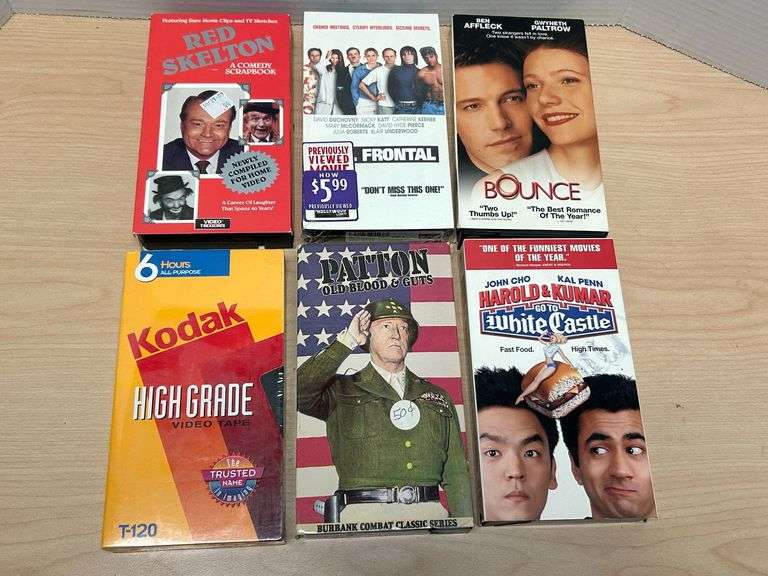 VHS Lot – Red Skelton, Bounce, Harold & Kumar, Patton, Kodak Blank Tape, More