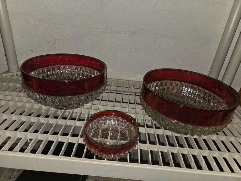 Crystal clear bowls with red around rim
