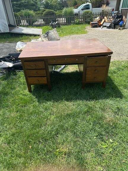Wooden Desk with Multiple Drawers and Center Writing Compartment