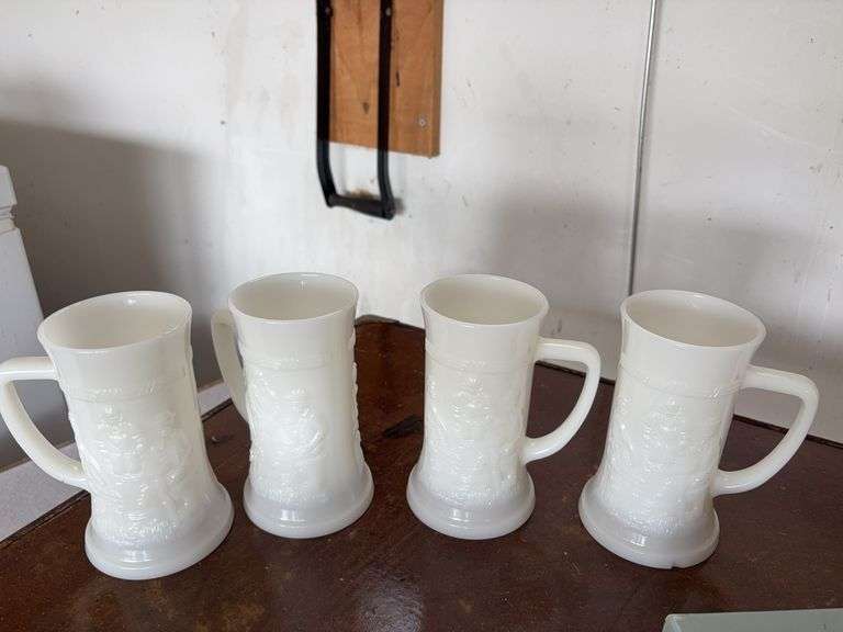 4 Vtg Tiara White Milk Glass mugs