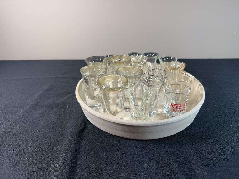 Collection of Vintage Glass Shot Glasses & Stone Dish