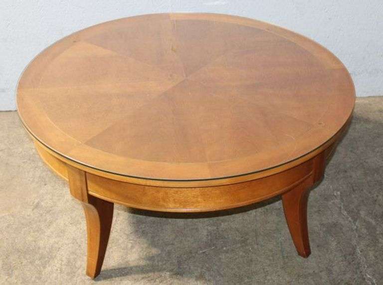 Round Wooden Coffee Table with Removable Glass Top