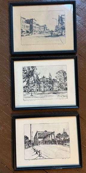 Leslie Cope Framed Ink Drawings of Westerville, Ohio Scenes
