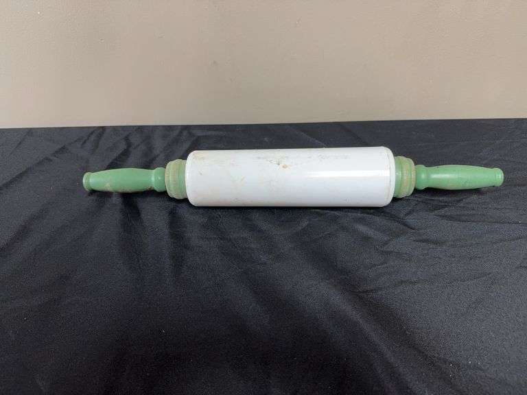 Vintage Ceramic Rolling Pin with Green Handles