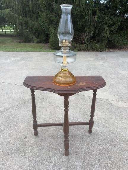 Antique Side Table & Oil Lamp