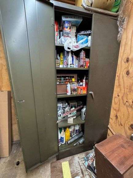 Metal Storage Cabinet with Automotive Supplies and Accessories