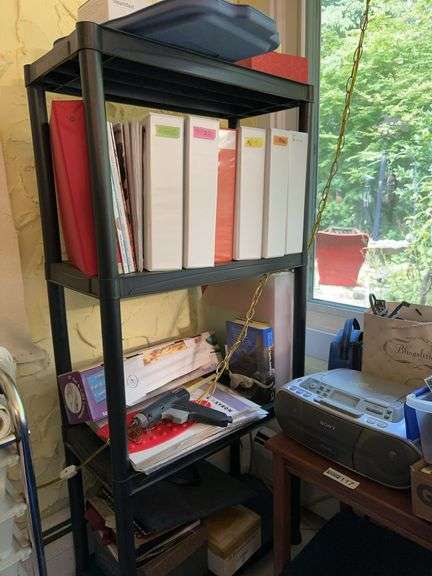 Shelf & Contents - Laminator, Glossy Laminate Sheets & Quilt Pattern