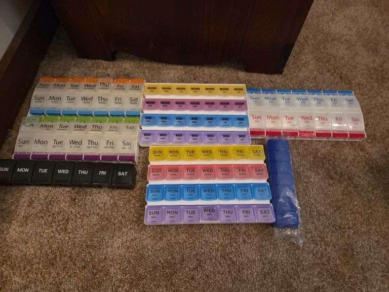 Large lot of pill boxes
