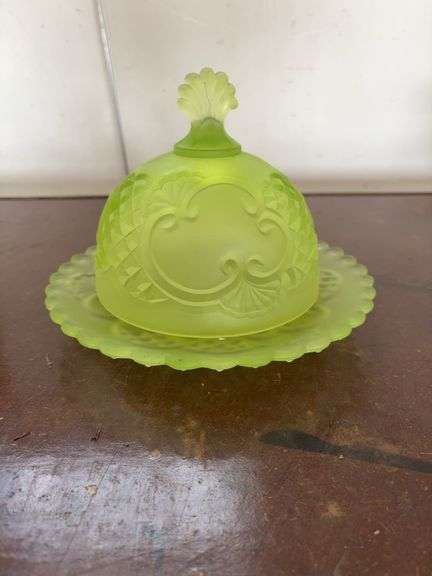 Depression glass cheese tray