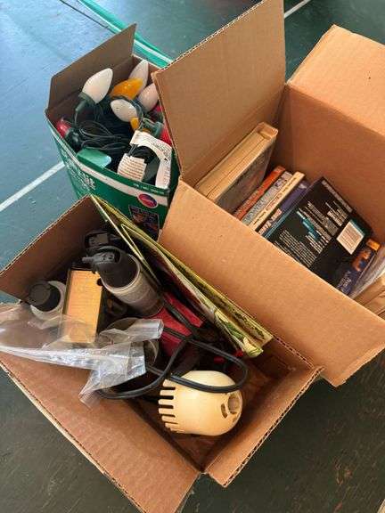 Household Items Including String Lights, DVDs, and Small Appliances