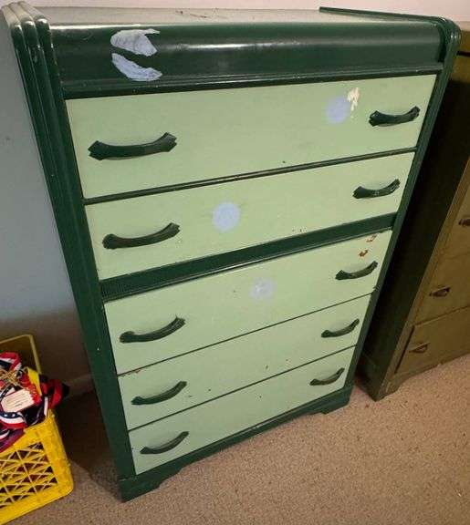 Green Painted Wood Five-Drawer Chest