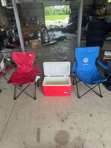 Folding Camping Chairs with Cooler Set: Glacier’s Edge, VW Das Auto, and Igloo Ice Chest