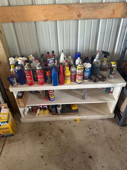 Automotive Chemicals, Lubricants, and Cleaners on Three-Shelf Unit