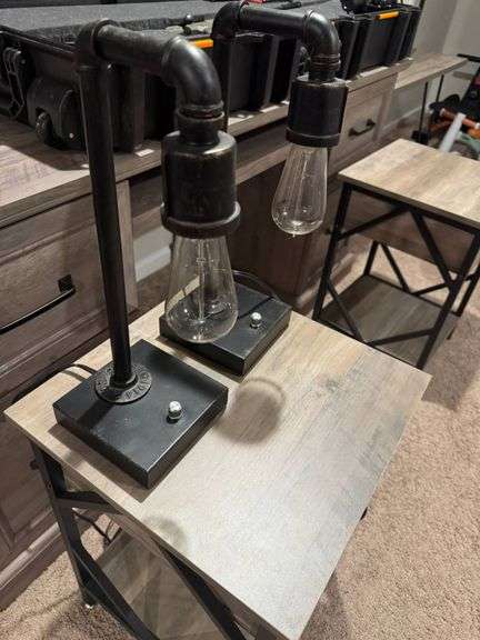Industrial-Style Black Metal Table Lamps with Exposed Bulbs