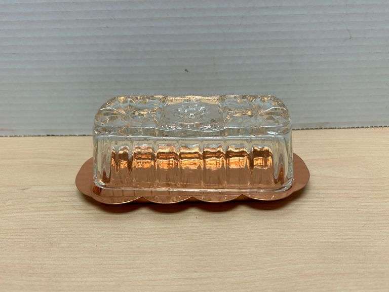 Coppercraft Guild Glass Butter Dish with Copper Tray – Starburst Design