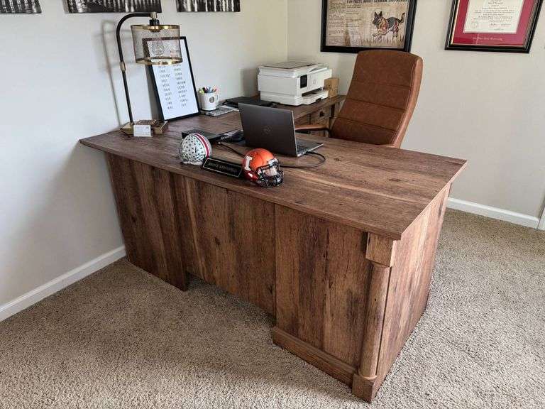 L-Shaped Wooden Desk with Storage Features