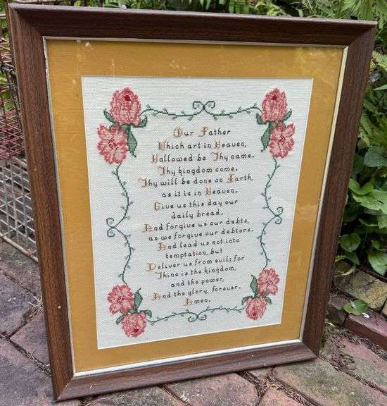 Vintage “The Lords Prayer” Framed Embroidery