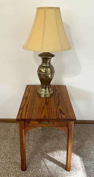 Oak End Table and Lamp