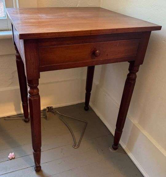 Rectangular Wooden Side Table with Single Drawer and Turned Legs