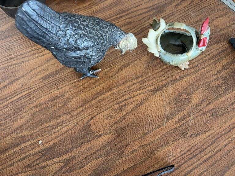 Heavy Rooster Doorstop and small basket
