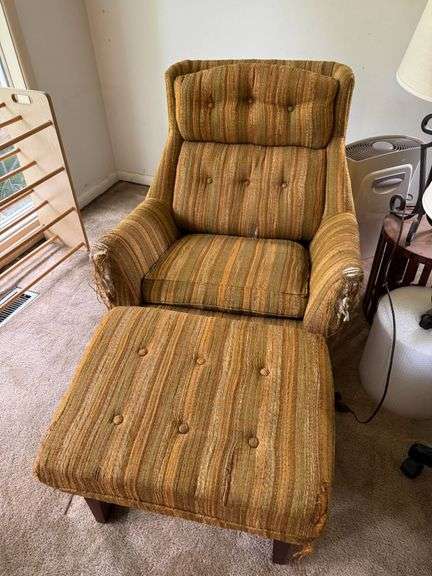 Mid-Century Upholstered Armchair with Matching Ottoman