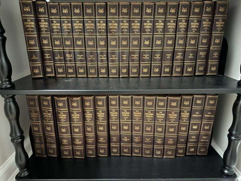 Complete Set of ‘The Encyclopedia Americana’ with Annuals, Leather Binding