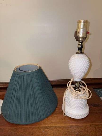 Milk glass lamp with green shade