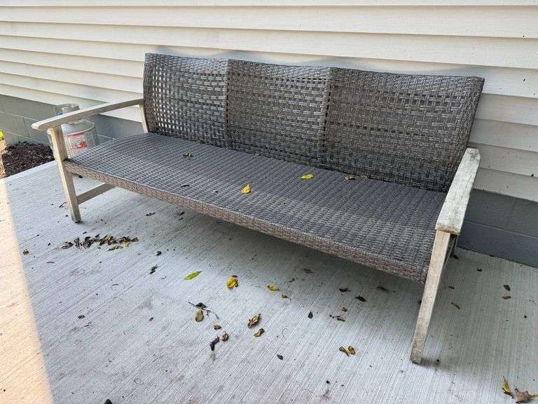 Outdoor Three-Seat Woven Sofa with Wooden Frame