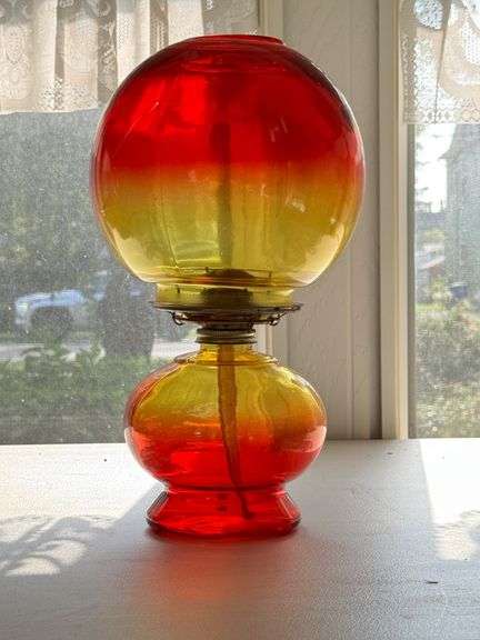 Vintage Flashed Amberina Oil Lamp