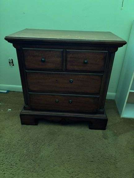 Wooden Three-Drawer Nightstand with Brass Knob Handles