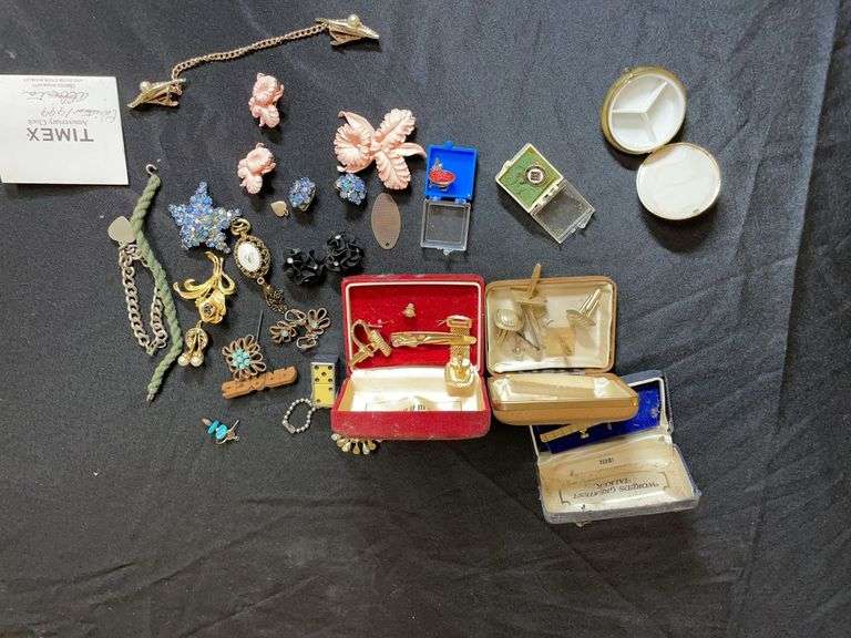 Vintage Costume Jewelry & Accessories Lot – Swank, Tie Bars, Brooches, Charms & More
