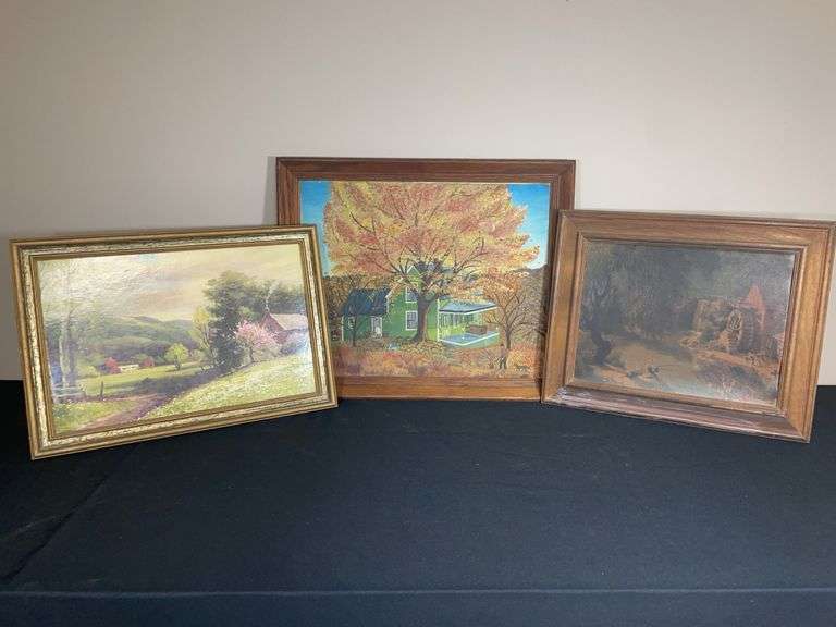 Lot of 3 Vintage Framed Art Prints & Paintings – Including Signed Original & 1950s Donald Art Co.