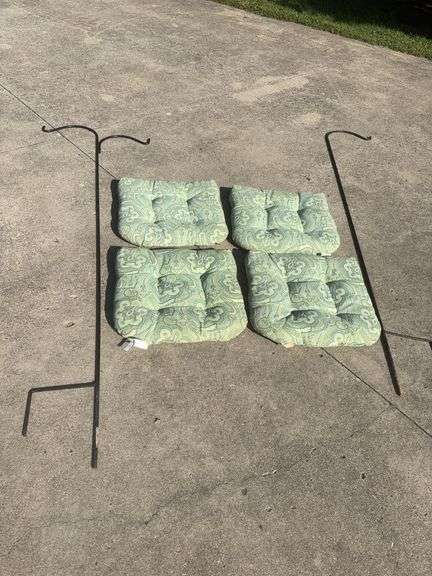 Set of 4 outdoor seat cushions plus #2 Shepard Hooks