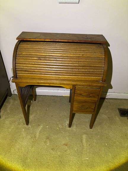 Small Wooden Roll-Top Desk with Storage Drawers