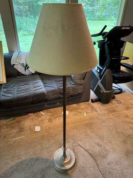 Metal Floor Lamp with Three-Bulb Fixture and Fabric Shade