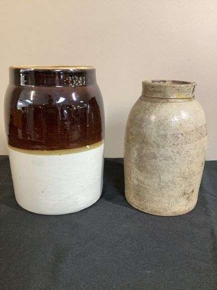 Two Vintage Stoneware Crocks / Storage Jars