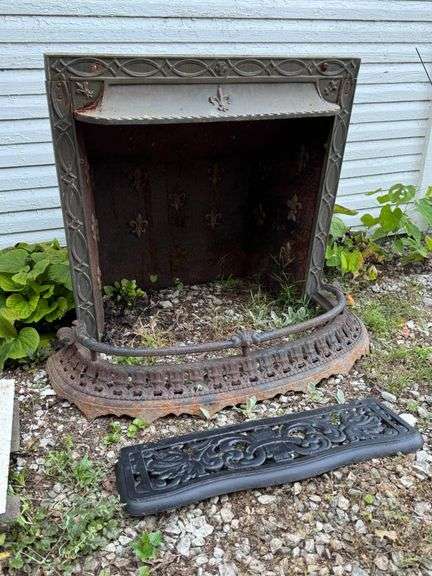 Antique Ornamental Cast Iron Fireplace Insert and Decorative Grates