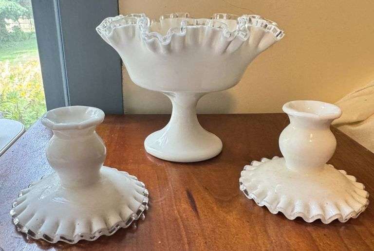 Fenton Silvercrest Pedestal Bowl and Matching Candlestick