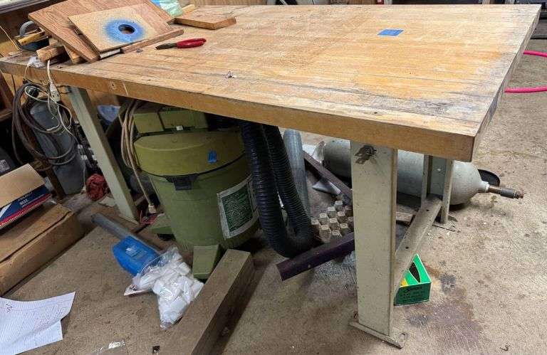 Industrial Wooden Workbench with Metal Legs