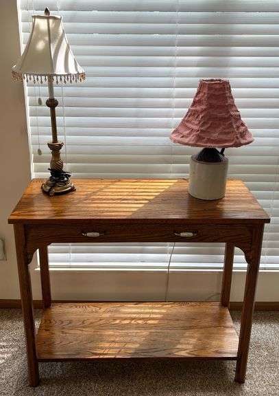 Oak Table & Lamps