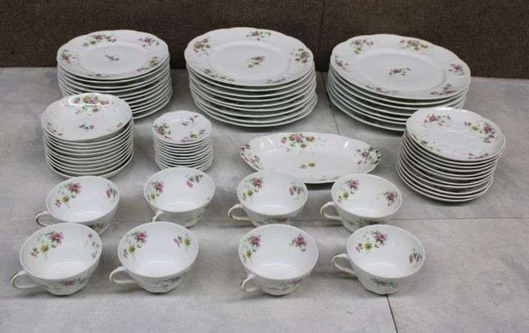 Floral Porcelain Dinnerware Set with Marked Bour Bros, Made in France