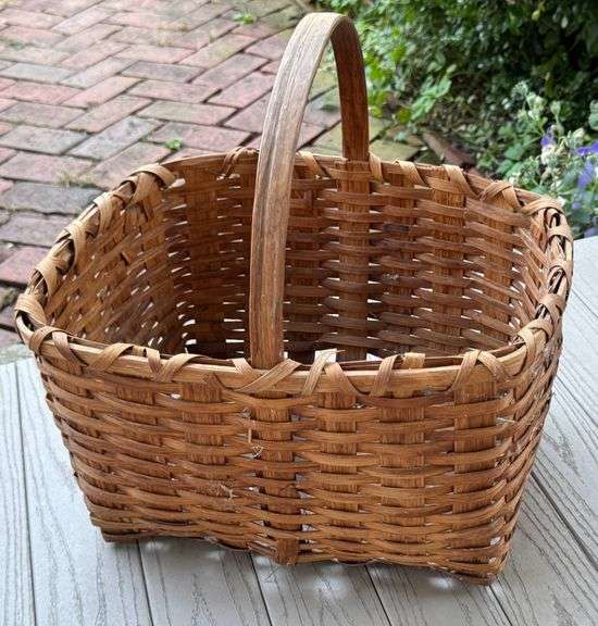 Woven Wood Basket with Single Handle
