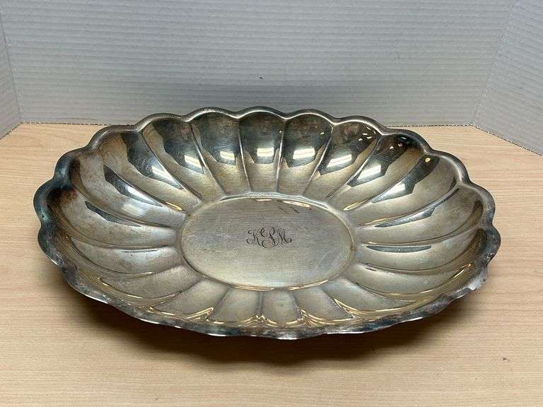 Reed & Barton “Holiday” Silverplate Serving Tray with Monogram “KSM” – 15-1/16" Diameter